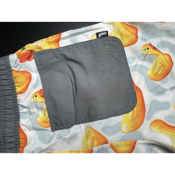 Neff MENS M Rubber Duck Ducky Gray Swim Trunks Stretch Unlined Board Shorts - Picture 5 of 6